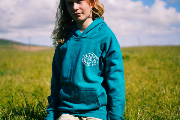 Sennen Surf Co. Kids Hoody - Jade W / White