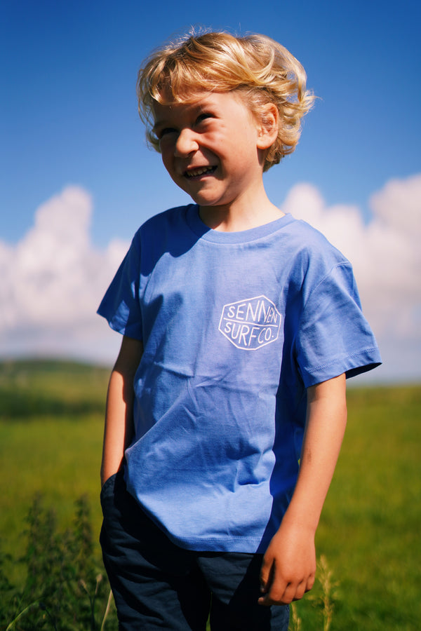 Sennen Surf Co. Kids T-shirt - Bright Blue W / White