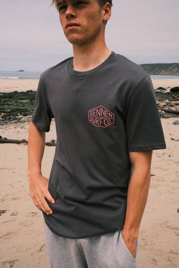Sennen Surf Co. T-Shirt - Slate Grey W/Pink